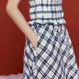Thumbnail DOTTIE - Chân váy midi kẻ ô - Xanh đen - S0253 1