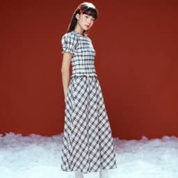 Thumbnail DOTTIE - Chân váy midi kẻ ô - Xanh đen - S0253 3