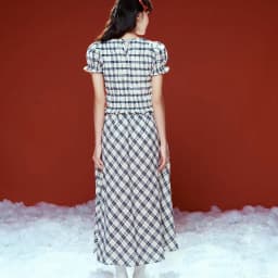 Thumbnail DOTTIE - Chân váy midi kẻ ô - Xanh đen - S0253 4