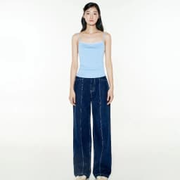 Thumbnail DOTTIE - Quần Jeans ống suông chạy chỉ nổi - Xanh Dương Đậm - Q0365 3