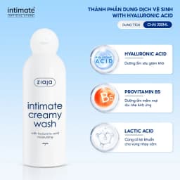 Thumbnail Dung Dịch Vệ Sinh Phụ Nữ Intimate With Hyaluronic Acid ZIAJA Giúp Cân Bằng pH, Dưỡng Ẩm, Làm Sạch 200ml 2
