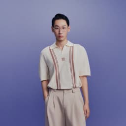 Thumbnail DVRK - Áo Polo Dệt Kim Pointelle Màu Kem Sọc Nâu- DVRK-24F 3