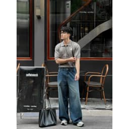 Thumbnail DVRK - Áo Polo Dệt Kim Unisex Phối Họa Tiết Pointelle Màu Xám -DVRK-24SS 3