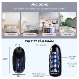 Thumbnail Đèn bắt muỗi Daewoo ánh sáng xanh thu hút côn trùng DWIK-780 an toàn, công suất 6W, tiết kiệm điện năng, BH 1 năm 2
