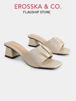 Thumbnail Erosska - Dép cao gót nữ mũi vuông quai ngang nhún sang trọng cao 5cm màu kem - EM099 1