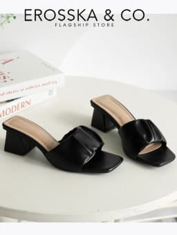 Thumbnail Erosska - Dép cao gót nữ mũi vuông quai ngang nhún sang trọng cao 5cm màu kem - EM099 4