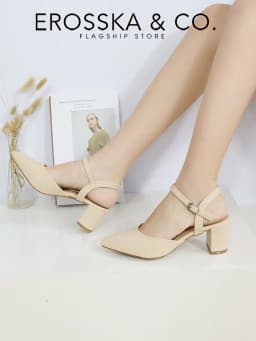 Thumbnail Erosska - Giày cao gót mũi nhọn phối dây hở gót màu nude cao 5cm - EK001 2