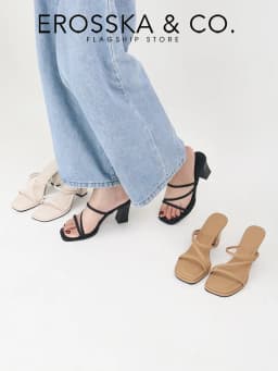 Thumbnail Erosska Kya - Dép cao gót nữ mũi vuông phối dây quai ngang màu nude cao 8cm - EM119 4