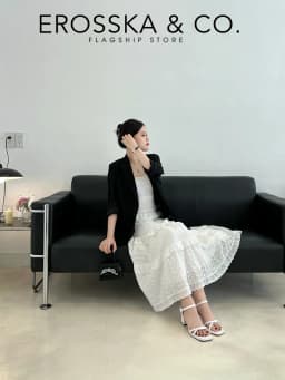 Thumbnail Erosska Kya - Giày sandal cao gót nữ mũi vuông quai đan phong cách đơn giản màu đen cao 6cm - EB072 3