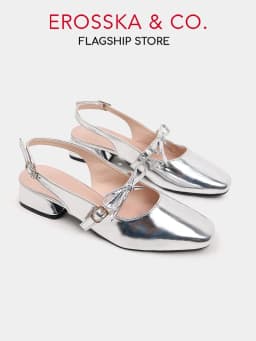 Thumbnail Erosska Lumina - Giày cao gót nữ lolita, quai ngang thắt nơ màu bạc cao 5cm - EL037 1