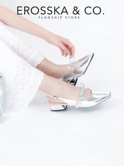 Thumbnail Erosska Lumina - Giày cao gót nữ lolita, quai ngang thắt nơ màu bạc cao 5cm - EL037 2