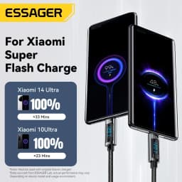 Thumbnail Essager 120W & 6A Cáp Sạc Nhanh Nylon Bện Màn Hình Kỹ Thuật Số Nguồn Sạc Cho Xiaomi Huawei 2