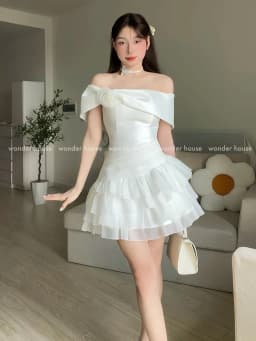 Thumbnail Esther Dress Wonderhouse Đầm trễ vai tùng xòe nhiều tầng chất vải dày dặn dự tiệc, dạo phố nữ tính sang trọng 3