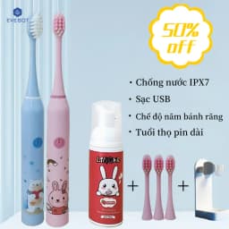 Thumbnail EVEBOT Bàn chải đánh răng điện trẻ em, Bàn chải đánh răng lông mềm rung siêu âm, Vệ sinh răng miệng, Chống nước IPX7, Sạc USB, 5 cấp độ có thể điều chỉnh 1