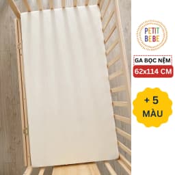 Thumbnail Ga bọc nệm cũi 62x114cm cho bé PETIT BEBE muslin bo chun màu trơn 1