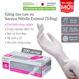 Thumbnail Găng tay cao su Saraya Nitrile Glove Extend (Màu Trắng), dùng trong thực phẩm, làm đẹp, y tế, công nghiệp - 200 cái/hộp 2