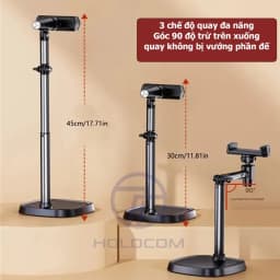Thumbnail Giá Đỡ Điện Thoại T10 Để Bàn, Chân Đỡ Livestream Bằng Kim Loại Quay 360 Độ Tùy Chỉnh Chiều Cao Góc Quay - HOLOCOM 3