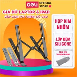 Thumbnail Giá Đỡ Laptop Macbook DELI Mới Full Đệm Kệ Máy Tính Đế Tản Nhiệt Kê Laptop Nhôm Điều Chỉnh Độ Cao 1