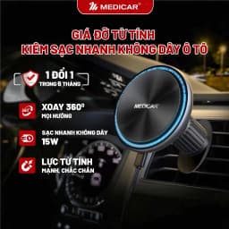 Thumbnail Giá đỡ từ tính kiêm sạc nhanh không dây ô tô 15W Medicar V3, kẹp điện thoại xe hơi 2 trong 1 1