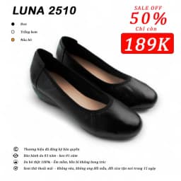 Thumbnail Giày búp bê đế xuồng nữ 3p LUNASHOES 2510 mũi vuông không có nơ da bò mềm êm chân tiếp viên hàng không 1