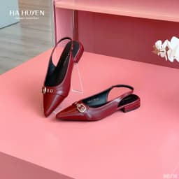 Thumbnail Giày búp bê nữ, giày bệt HÀ HUYỀN da lì mũi nhọn đai ngang cài khóa quai hậu 2cm - BB718 1