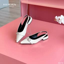 Thumbnail Giày búp bê nữ, giày bệt HÀ HUYỀN da lì mũi nhọn đai ngang cài khóa quai hậu 2cm - BB718 4