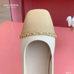 Thumbnail Giày búp bê nữ, giày bệt HÀ HUYỀN da lì đai ngang da xích gót vuông 2cm- BB711 4