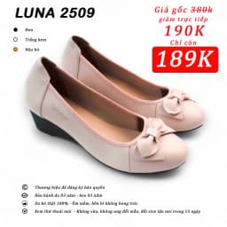 Thumbnail GIày búp bê nữ LUNASHOES 2509 đế xuồng 3cm da bò mềm êm chân có nơ mũi vuông bảo hành 3 năm 1