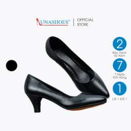 Thumbnail Giày cao gót nữ 5p da bò thật đế vuông mũi nhọn LUNASHOES 5702 mềm êm chân màu đen bảo hành 2 năm 1