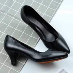 Thumbnail Giày cao gót nữ 5p da bò thật đế vuông mũi nhọn LUNASHOES 5702 mềm êm chân màu đen bảo hành 2 năm 2