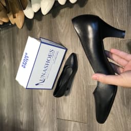 Thumbnail Giày cao gót nữ 5p da bò thật đế vuông mũi nhọn LUNASHOES 5702 mềm êm chân màu đen bảo hành 2 năm 4