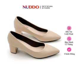 Thumbnail Giày cao gót nữ bít mũi công sở 5 phân, guốc mũi nhọn đế vuông 5cm da mềm NUDDO _N502A 1
