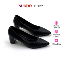 Thumbnail Giày cao gót nữ bít mũi công sở 5 phân, guốc mũi nhọn đế vuông 5cm da mềm NUDDO _N502A 3