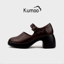 Thumbnail Giày Cao Gót Nữ Công Sở KUMOO MARRY BLOCK HEEL GCG-KUMO-014-B Màu Nâu Đế 7cm Chất Da Nappa Cao Cấp 1