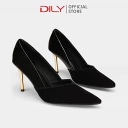 Thumbnail Giày cao gót nữ DILY phối da thời thượng, giày bít mũi gót nhọn ánh vàng cao 8cm AA0481 1