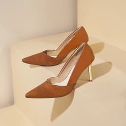Thumbnail Giày cao gót nữ DILY phối da thời thượng, giày bít mũi gót nhọn ánh vàng cao 8cm AA0481 3
