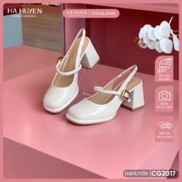 Thumbnail Giày cao gót nữ, giày mary jane HÀ HUYỀN bóng mép nổi khoá vàng quai hậu gót vuông 7cm - CG2017 1