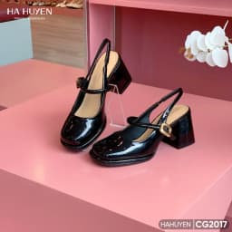 Thumbnail Giày cao gót nữ, giày mary jane HÀ HUYỀN bóng mép nổi khoá vàng quai hậu gót vuông 7cm - CG2017 2