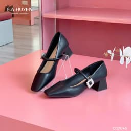 Thumbnail Giày cao gót nữ HÀ HUYỀN da lì mũi vuông quai ngang khóa đá chữ nhật gót vuông 5cm - CG2043 1