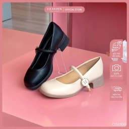 Thumbnail Giày cao gót nữ HÀ HUYỀN da lì quai ngang nút tròn chữ H đế cao su 4cm - CG2300 1