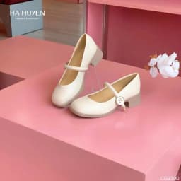 Thumbnail Giày cao gót nữ HÀ HUYỀN da lì quai ngang nút tròn chữ H đế cao su 4cm - CG2300 2