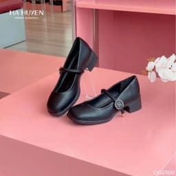 Thumbnail Giày cao gót nữ HÀ HUYỀN da lì quai ngang nút tròn chữ H đế cao su 4cm - CG2300 3