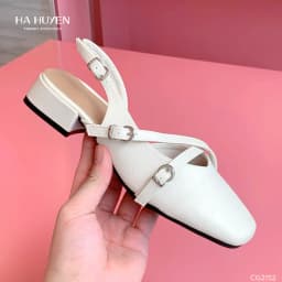 Thumbnail Giày cao gót nữ HÀ HUYỀN da lì cut V 2 quai chéo cài khóa gót vuông 3cm - CG2152 1