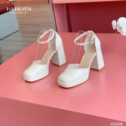 Thumbnail Giày cao gót nữ HÀ HUYỀN retro bóng trơn đúp đế quai cổ gót vuông 9cm - CG2139 1