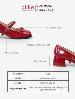 Thumbnail Giày Cao Gót Nữ Lolita Mary Jane Cillie Phối Nơ Tiểu Thư Gót Vuông 3cm Thời Trang Đi Tiệc Shoes CG22 2