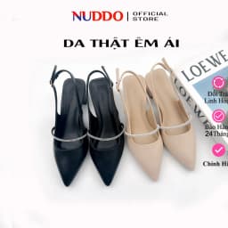 Thumbnail Giày Cao Gót Nữ Mũi Nhọn 3cm Da Thật Phối Quai Đá NUDDO, Guốc Slingback Nữ Đế Vuông Cao Cấp N3900D 1