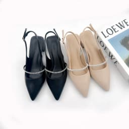 Thumbnail Giày Cao Gót Nữ Mũi Nhọn 3cm Da Thật Phối Quai Đá NUDDO, Guốc Slingback Nữ Đế Vuông Cao Cấp N3900D 4