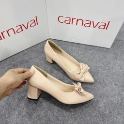 Thumbnail Giày cao gót nữ mũi nhọn đính nơ GCOROI đế vuông cao 5cm da cao cấp siêu xinh - VS66 1