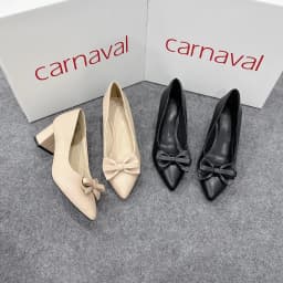 Thumbnail Giày cao gót nữ mũi nhọn đính nơ GCOROI đế vuông cao 5cm da cao cấp siêu xinh - VS66 2