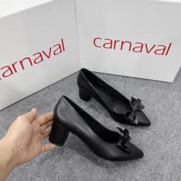Thumbnail Giày cao gót nữ mũi nhọn đính nơ GCOROI đế vuông cao 5cm da cao cấp siêu xinh - VS66 3